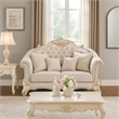 Antoine Loveseat-4 Pillows-Ivory Fabric Antique Pearl Wood-66 Inch