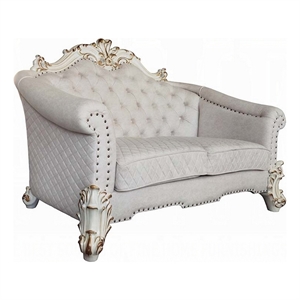 Antoine Loveseat-4 Pillows-Ivory Fabric Antique Pearl Wood-66 Inch