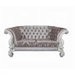 Kai Loveseat-5 Pillows-Tufted Ivory Fabric-Scrolled-White-76 Inch