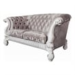 Kai Loveseat-5 Pillows-Tufted Ivory Fabric-Scrolled-White-76 Inch
