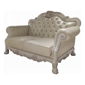 Ally Loveseat with 3 Pillows-64 Inch Wood-Vintage White Faux Leather