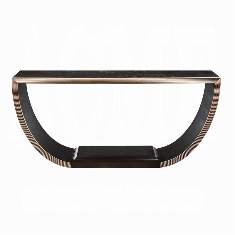 Riza Console Table-Half Moon Wood Frame Black-Gold Finish-70 Inch
