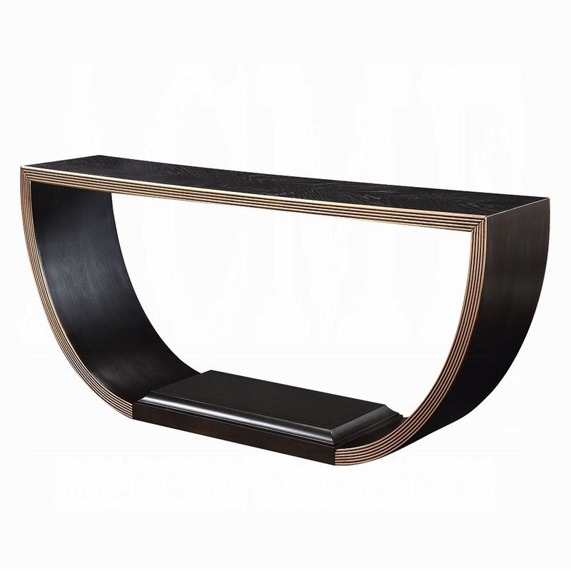 Riza Console Table-Half Moon Wood Frame Black-Gold Finish-70 Inch