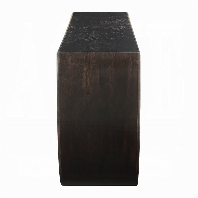 Riza Console Table-Half Moon Wood Frame Black-Gold Finish-70 Inch