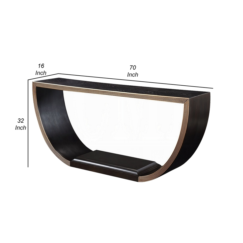 Riza Console Table-Half Moon Wood Frame Black-Gold Finish-70 Inch