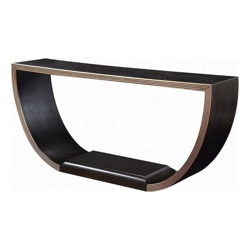 Riza Console Table-Half Moon Wood Frame Black-Gold Finish-70 Inch
