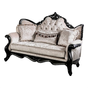 Paulo Loveseat-Carved Details-Black Solid Wood-71 Inch