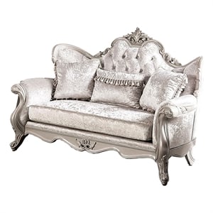 Paulo 71 Inch Loveseat-Carved Details-Silver Solid Wood