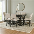 Manny Counter Height Table with Drawer-Trestle Base-Solid Wood-Gray
