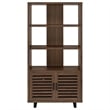 Doxx Bookcase-Slatted Cabinet-Black Open Frame Legs-Walnut Brown
