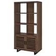 Doxx Bookcase-Slatted Cabinet-Black Open Frame Legs-Walnut Brown