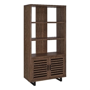 Doxx Bookcase-Slatted Cabinet-Black Open Frame Legs-Walnut Brown