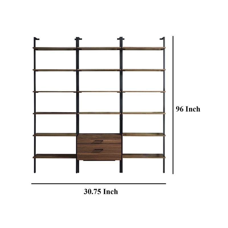 Wens 3pc Wall Mounted Bookcase Set-Shelves-2 Drawers-Walnut Brown