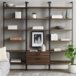 Wens 3pc Wall Mounted Bookcase Set-Shelves-2 Drawers-Walnut Brown