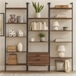 Wens 3pc Wall Mounted Bookcase Set-Shelves-2 Drawers-Walnut Brown