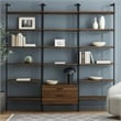 Wens 3pc Wall Mounted Bookcase Set-Shelves-2 Drawers-Walnut Brown
