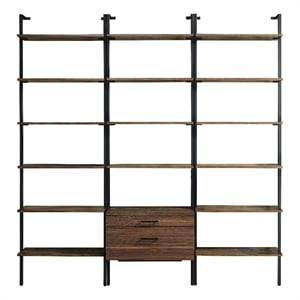 Wens 3pc Wall Mounted Bookcase Set-Shelves-2 Drawers-Walnut Brown