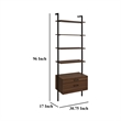 Wens Wall Mounted Bookcase Unit-4 Shelves-2 Drawers-Black Brown