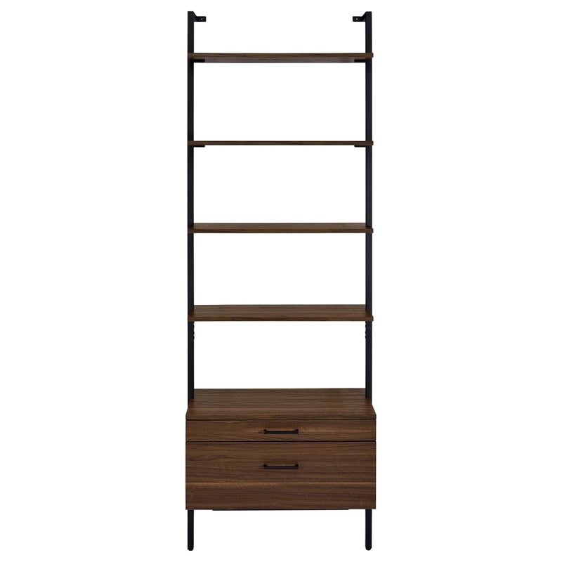 Wens Wall Mounted Bookcase Unit-4 Shelves-2 Drawers-Black Brown