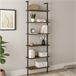 Wens Wall Mounted Bookcase Unit-6 Open Shelves-Black Metal-Brown
