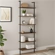 Wens Wall Mounted Bookcase Unit-6 Open Shelves-Black Metal-Brown