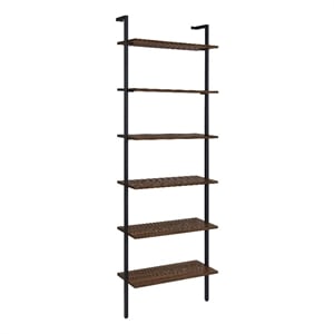 Wens Wall Mounted Bookcase Unit-6 Open Shelves-Black Metal-Brown