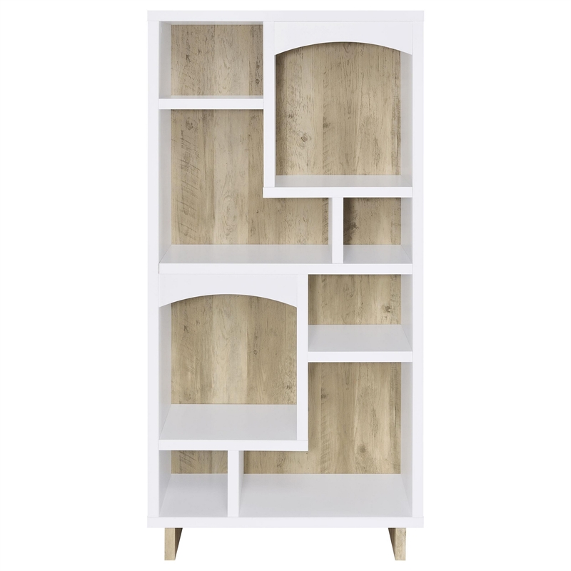 Aton Bookcase-Multiple Shelves and Compartments-Distressed White