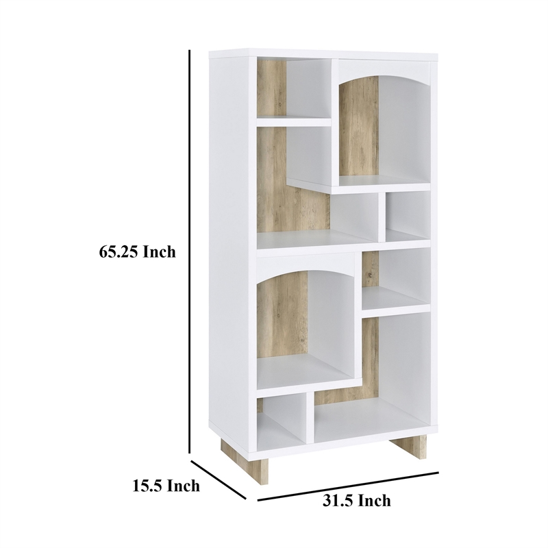 Aton Bookcase-Multiple Shelves and Compartments-Distressed White