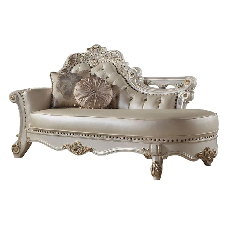 Antoine Chaise Lounger- 2 Pillows- Antique Pearl Faux Leather- 81 Inch