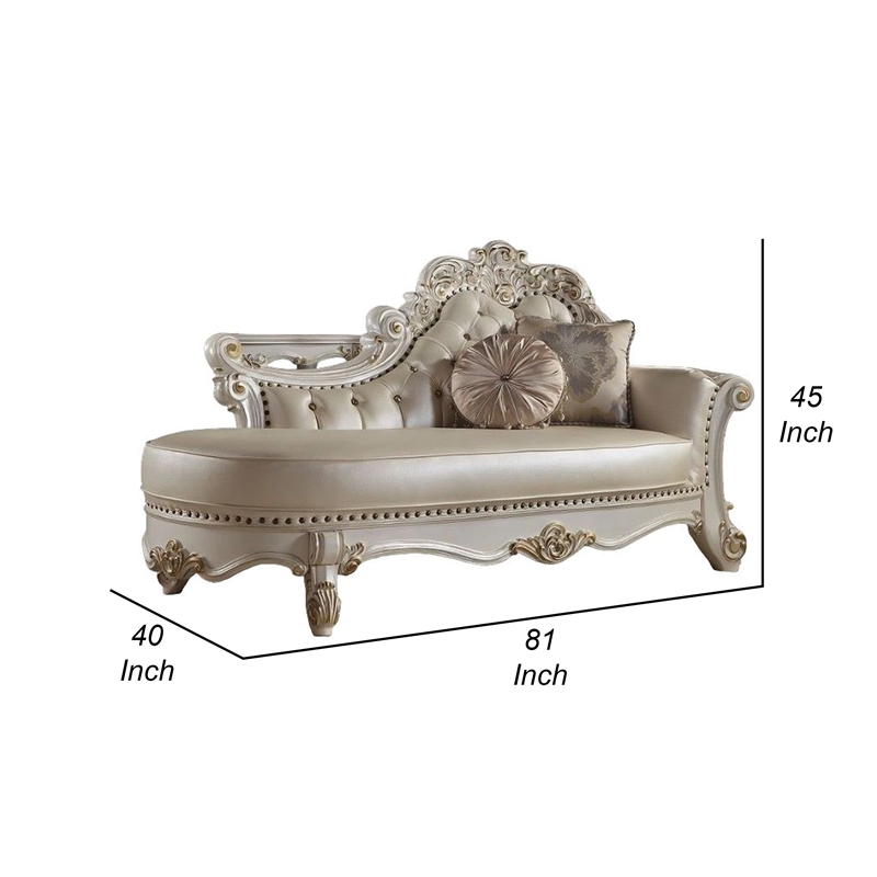 Antoine Chaise Lounger- 2 Pillows- Antique Pearl Faux Leather- 81 Inch