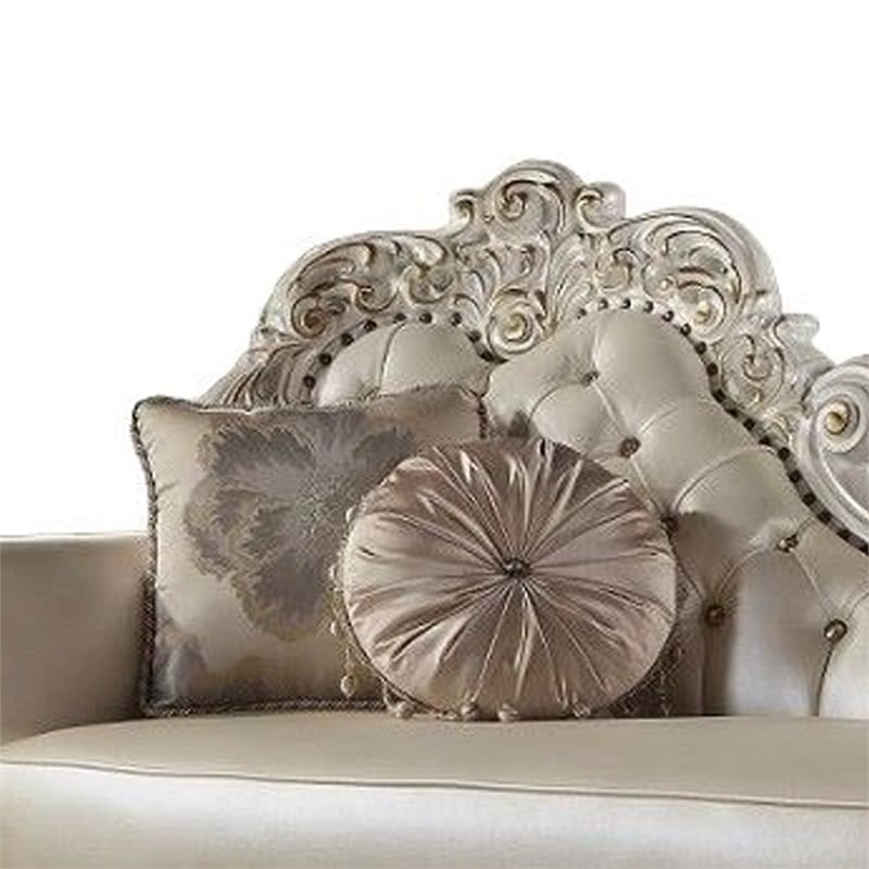 Antoine Chaise Lounger- 2 Pillows- Antique Pearl Faux Leather- 81 Inch