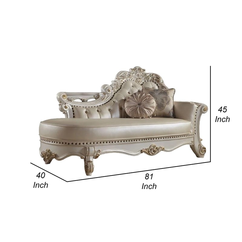 Antoine Chaise Lounger- 2 Pillows- Antique Pearl Faux Leather- 81 Inch