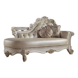 Antoine Chaise Lounger- 2 Pillows- Antique Pearl Faux Leather- 81 Inch