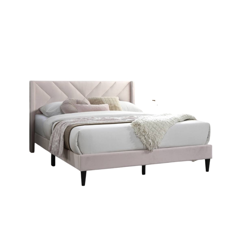 Reno Queen Size Bed- Modern X Channel Tufted Pink Velvet Upholstery