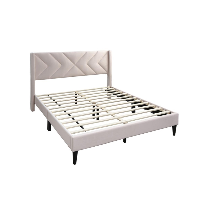 Reno Queen Size Bed- Modern X Channel Tufted Pink Velvet Upholstery