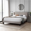 Jeo Queen Size Bed- Geometric Stitched Light Brown Burlap Upholstery
