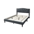 Reo Queen Size Bed- Charcoal Gray Burlap Upholstered Curved Headboard