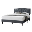 Reo Queen Size Bed- Charcoal Gray Burlap Upholstered Curved Headboard
