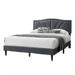 Reo Queen Size Bed- Charcoal Gray Burlap Upholstered Curved Headboard