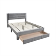 Heo Queen Size Bed w Storage Drawer- Light Gray Corduroy Upholstery