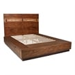 Zeko King Size Storage Bed- Live Edge Panel Headboard- Walnut Brown Wood