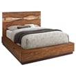 Zeko King Size Storage Bed- Live Edge Panel Headboard- Walnut Brown Wood