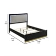 Caer King Size Bed- LED Panel Tall Headboard- Gray Upholstery- Black Okume