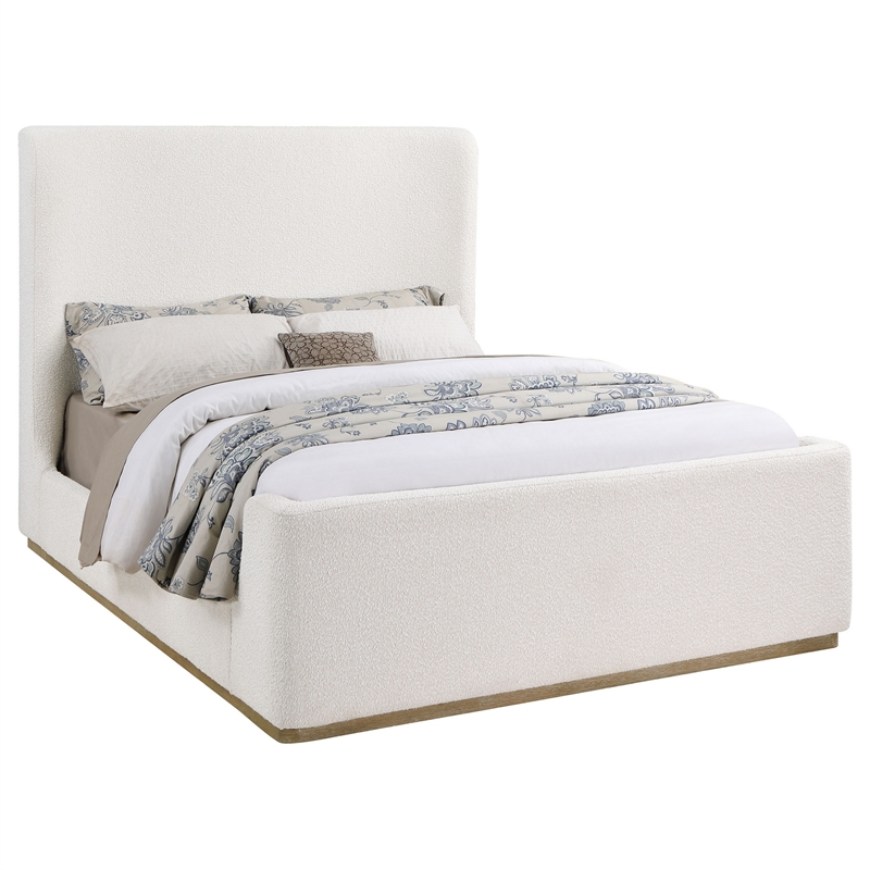Ale Queen Size Platform Bed- Round Wingback Headboard- Ivory Upholstery