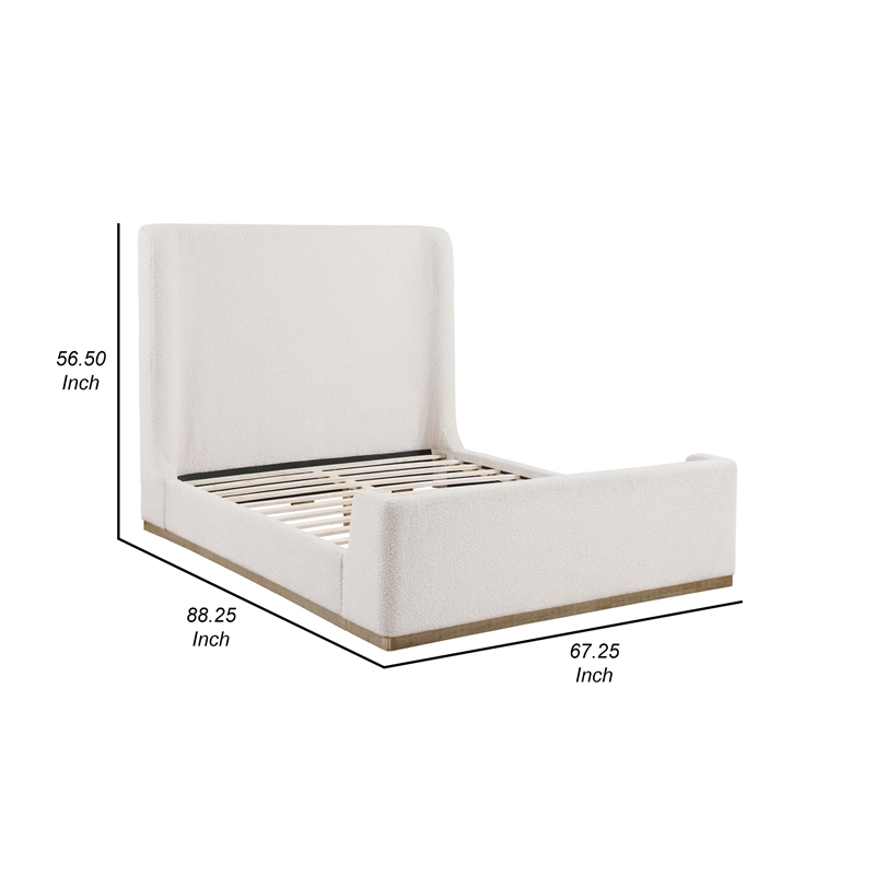 Ale Queen Size Platform Bed- Round Wingback Headboard- Ivory Upholstery