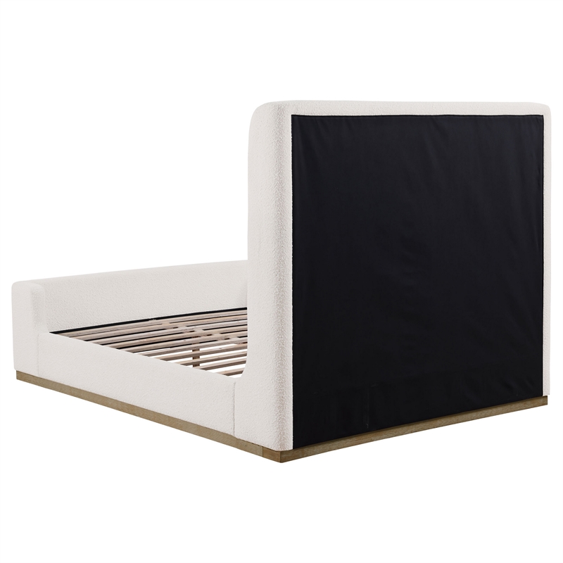 Ale Queen Size Platform Bed- Round Wingback Headboard- Ivory Upholstery