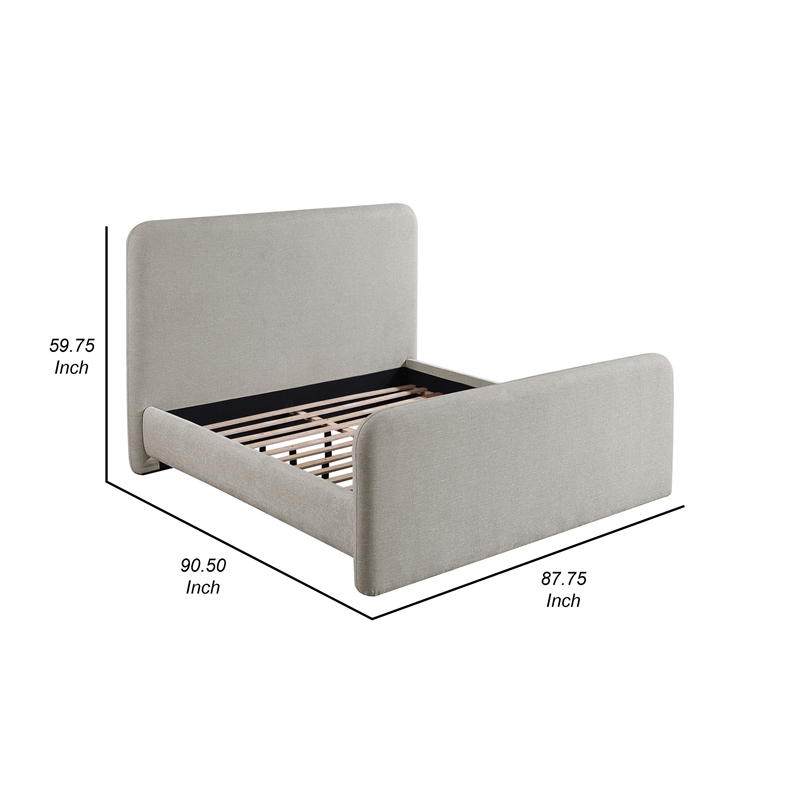 Jene King Size Bed- Upholstered Panel Headboard- Rounded Corners- Gray