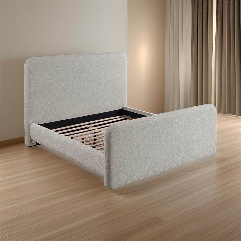 Jene King Size Bed- Upholstered Panel Headboard- Rounded Corners- Gray