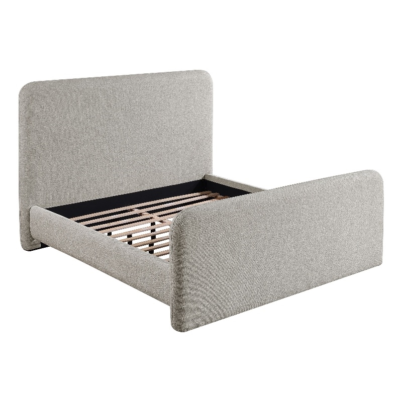 Jene King Size Bed- Upholstered Panel Headboard- Rounded Corners- Gray