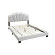 Geny Queen Size Bed- Classic White Wool Upholstery and LED- Glam Arch